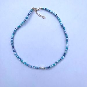Blue Ocean Handmade Freshwater Pearl Beaded Summer Choker Necklace